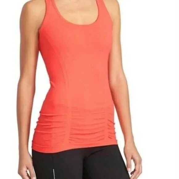 Athleta Fastest Track Neon Orange Racerback Ruched Side Tank Top L - Picture 1 of 5